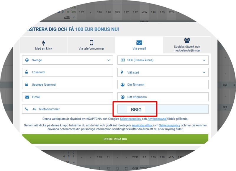 1xbet registreringsformulär