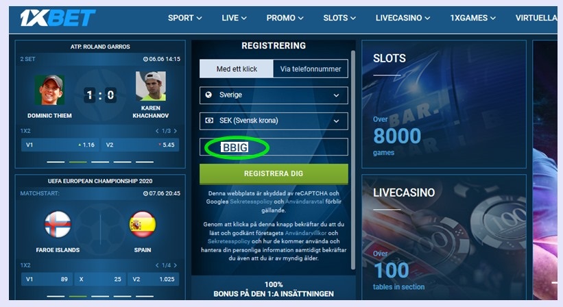 1xbet registreringsformulär