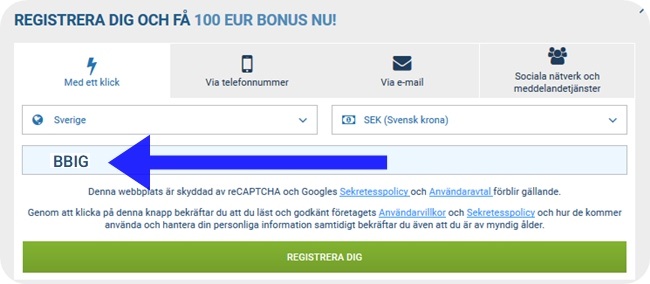 1xbet registreringsformulär