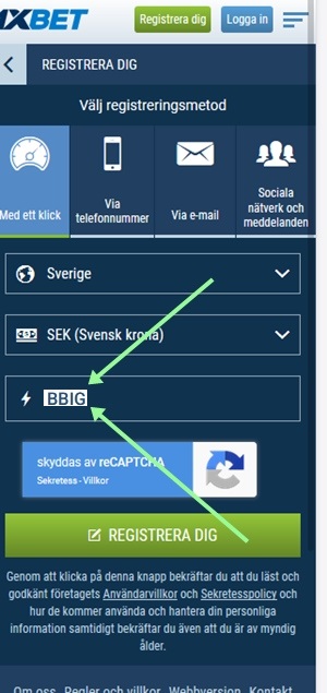 1xbet registreringsformulär