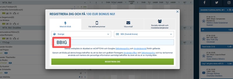 1xbet registreringsformulär