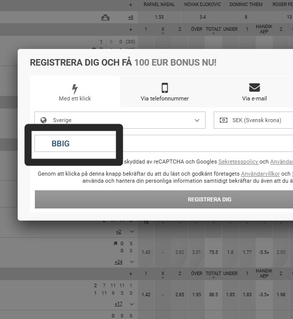 1xbet registreringsformulär