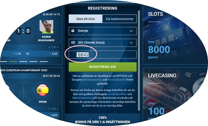 1xbet registreringsformulär