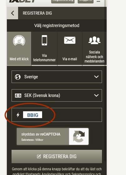 1xbet registreringsformulär