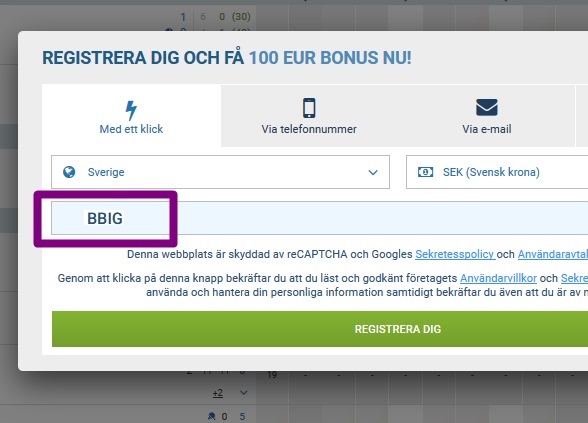 1xbet registreringsformulär