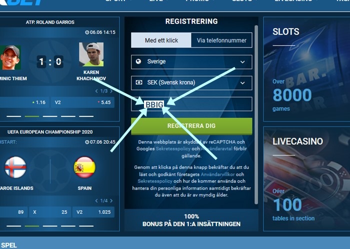 1xbet registreringsformulär