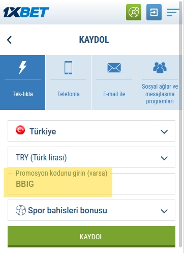 1xbet kayıt formu