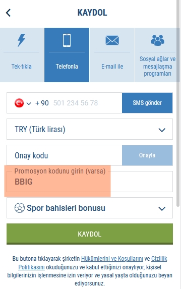 1xbet kayıt formu