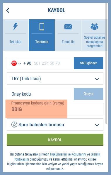 1xbet kayıt formu