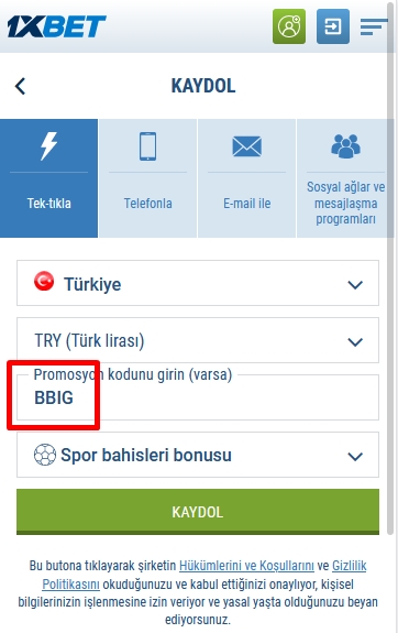 1xbet kayıt formu