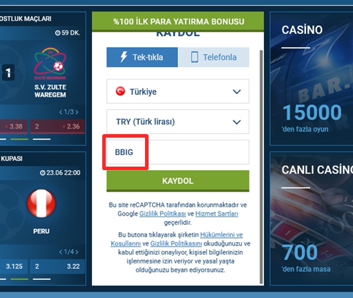 1xbet kayıt formu