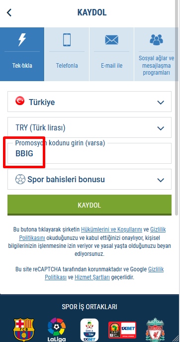 1xbet kayıt formu