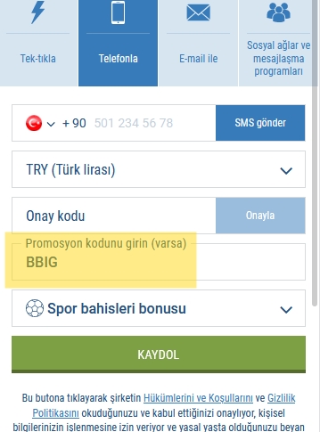 1xbet kayıt formu