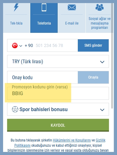 1xbet kayıt formu