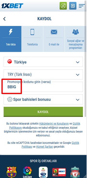 1xbet kayıt formu