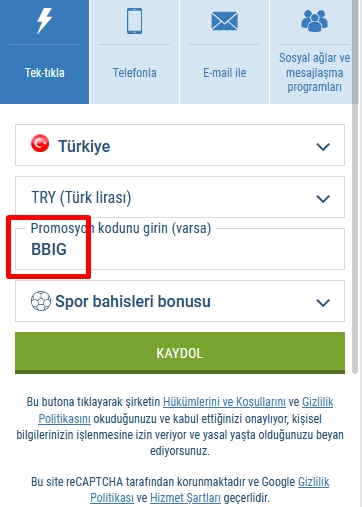 1xbet kayıt formu