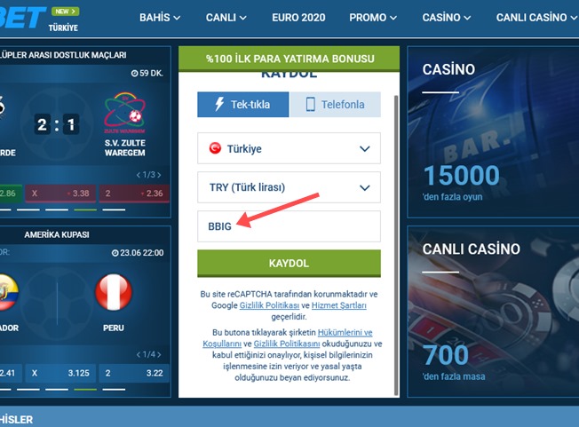 1xbet kayıt formu