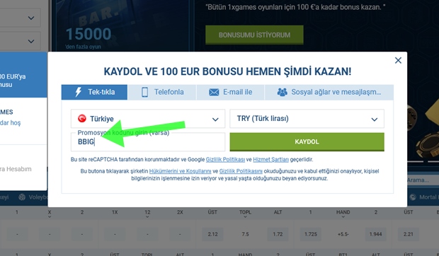 1xbet kayıt formu