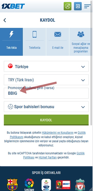 1xbet kayıt formu