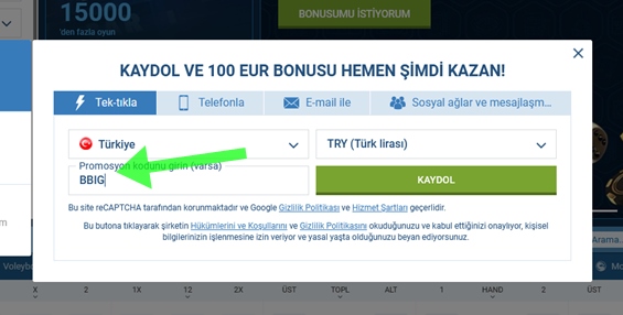 1xbet kayıt formu