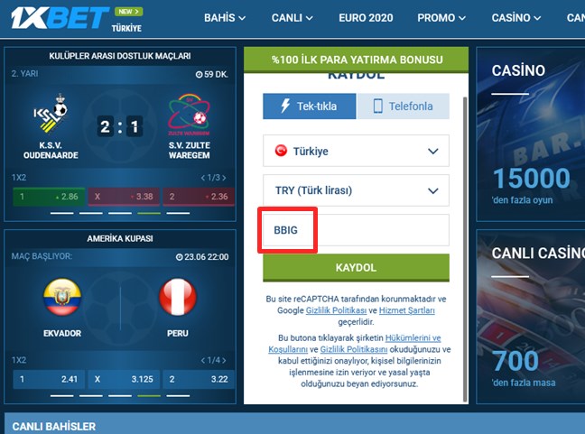 1xbet kayıt formu