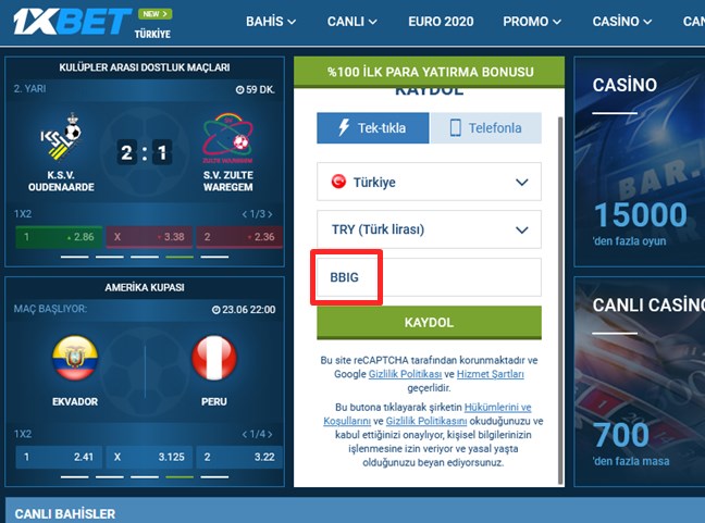 1xbet kayıt formu