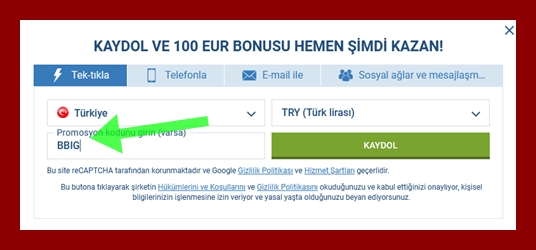 1xbet kayıt formu