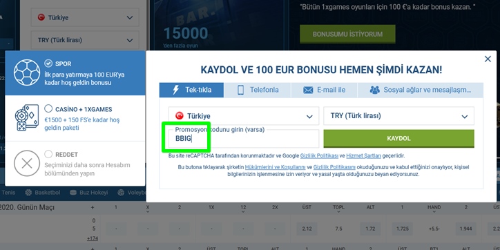 1xbet kayıt formu