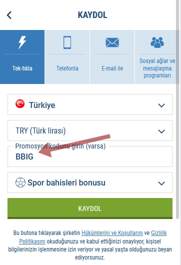 1xbet kayıt formu