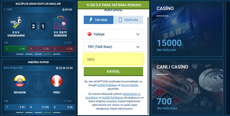 1xbet kayıt formu