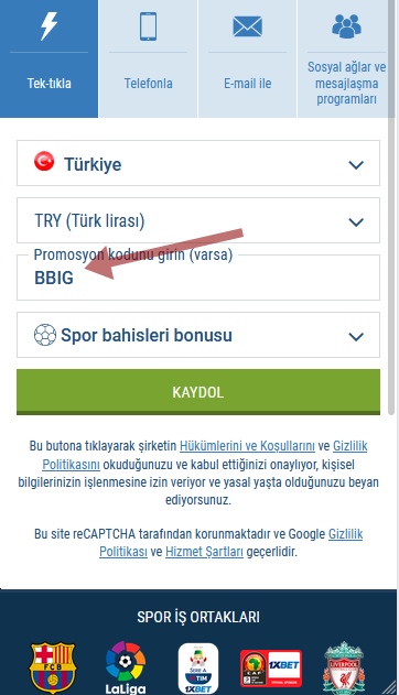 1xbet kayıt formu