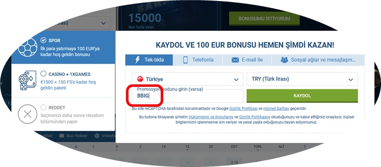 1xbet kayıt formu