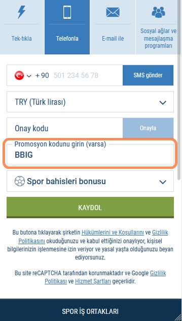 1xbet kayıt formu