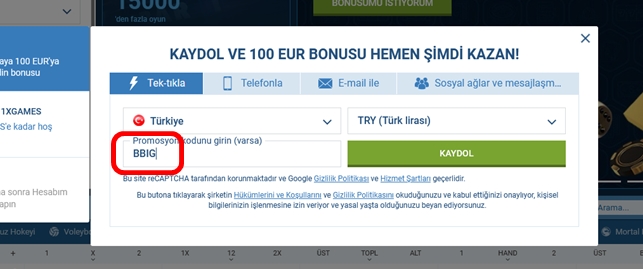 1xbet kayıt formu