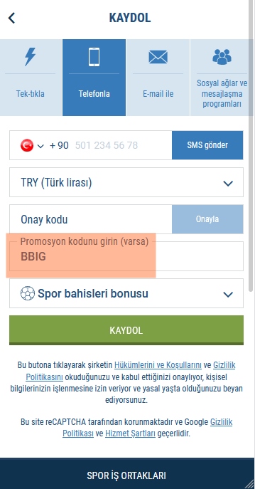 1xbet kayıt formu