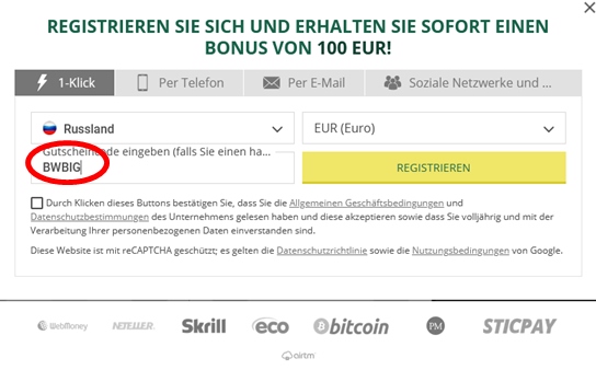 BetWinner Anmeldeformular