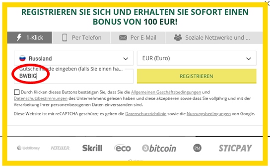 BetWinner Anmeldeformular