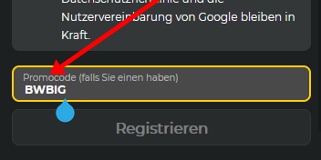 BetWinner Anmeldeformular