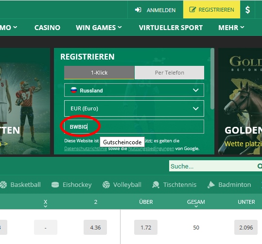 BetWinner Anmeldeformular
