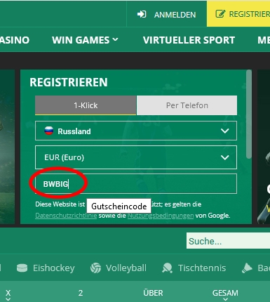 BetWinner Anmeldeformular