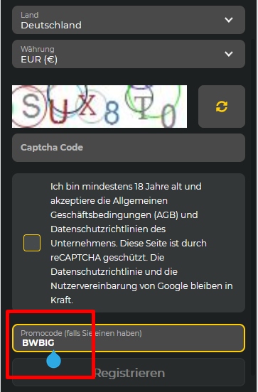 BetWinner Anmeldeformular