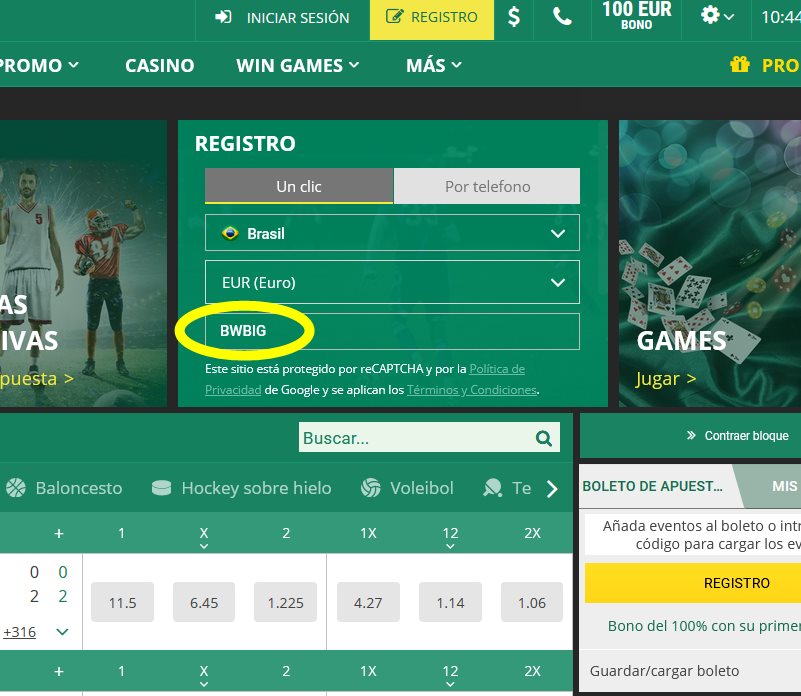 Formulario de registro de BetWinner