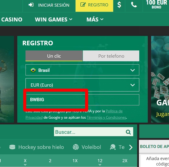 Formulario de registro de BetWinner