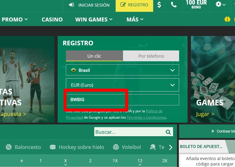 Formulario de registro de BetWinner