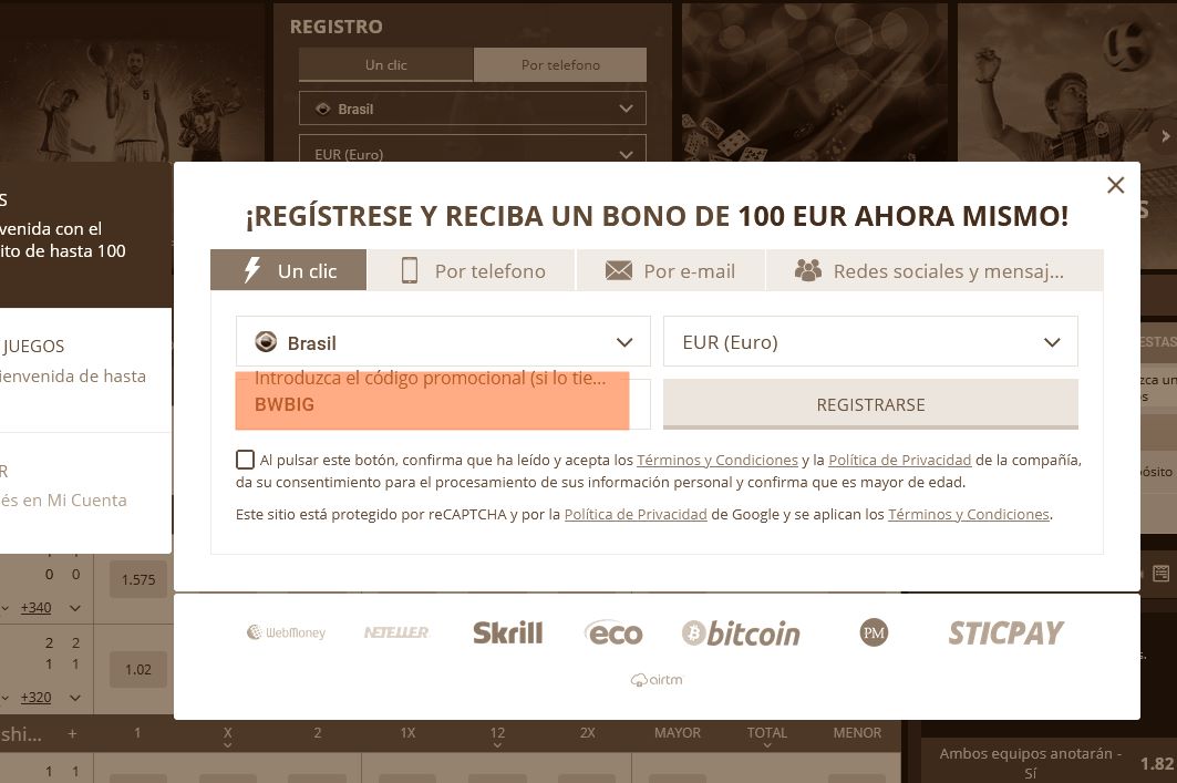 Formulario de registro de BetWinner