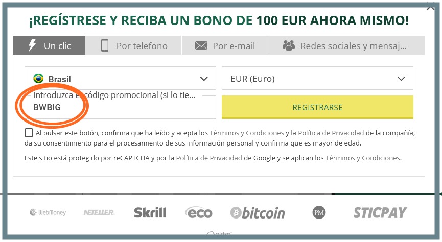 Formulario de registro de BetWinner