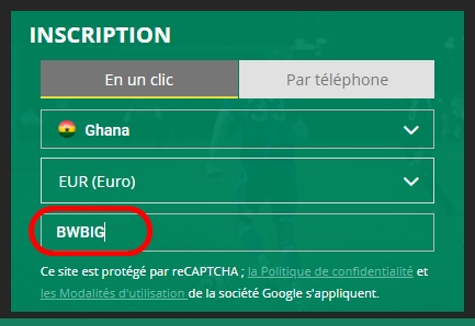 Formulaire d'inscription à BetWinner