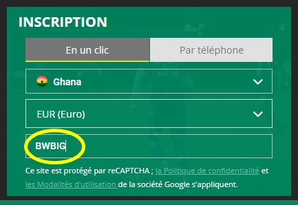 Formulaire d'inscription à BetWinner