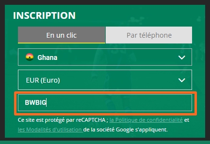 Formulaire d'inscription à BetWinner