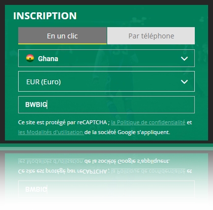 Formulaire d'inscription à BetWinner